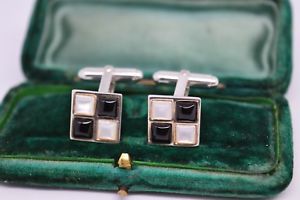 【送料無料】メンズアクセサリ— ビンテージアールデコスターリングシルバーパールオニキスカフリンクスvintage art deco sterling silver cufflinks with mother of pearl and onyx b107