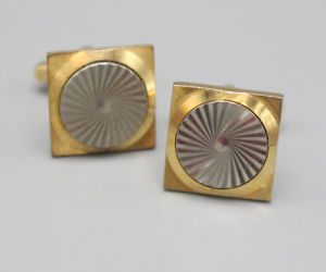 【送料無料】メンズアクセサリ—　ビンテージゴールドメッキエンジンオンスクエアラウンドカフスボタン..