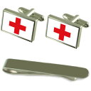 【送料無料】メンズアクセサリ— シルバーカフスボタンタイクリップボックスセットred cross flag silver cufflinks tie...