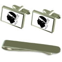 【送料無料】メンズアクセサリ— コルシカシルバーカフスボタンタイクリップボックスセットcorsica flag silver cufflinks t...