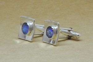 メンズアクセサリ—　オパールスターリングシルバーカフリンクスopal sterling silver cufflinks for weddings or mens birthday jewelry