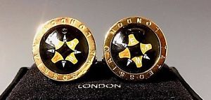 【送料無料】メンズアクセサリ—　ゴールドトーンコンパスローズカフスボタンスターブラウンポイントtateossian gold tone compass rose cufflinks star brown points terrestrial globe