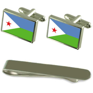 【送料無料】メンズアクセサリ—　ジブチシルバーカフスボタンタイクリップボックスセットdjibouti flag silver cufflinks tie clip box..