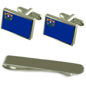 【送料無料】メンズアクセサリ— ネバダシルバーカフスボタンタイクリップセットnevada flag silver cufflinks tie clip engraved gift set