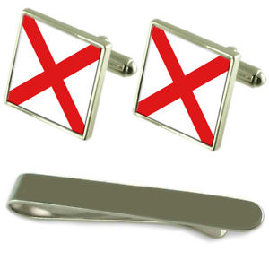 楽天hokushin【送料無料】メンズアクセサリ—　アラバマシルバーカフスボタンタイクリップセットalabama flag silver cufflinks tie clip engraved gift set