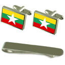【送料無料】メンズアクセサリ— ミャンマーシルバーカフスボタンタイクリップボックスセットmyanmar flag silver cufflinks ...