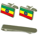 【送料無料】メンズアクセサリ— エチオピアシルバーカフスボタンタイクリップボックスセットethiopia flag silver cufflinks...
