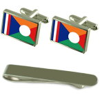 【送料無料】メンズアクセサリ—　レユニオンフラッグシルバーカフスボタンタイクリップボックスセットrunion flag silver cufflinks tie clip box gift set