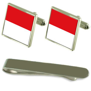 【送料無料】メンズアクセサリ—　モナコシルバーカフスボタンタイクリップボックスセットmonaco flag silver cufflinks tie clip box gift set