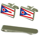 【送料無料】メンズアクセサリ— オハイオシルバーカフスボタンタイクリップボックスセットohio flag silver cufflinks tie ...