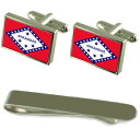 【送料無料】メンズアクセサリ— アーカンソーシルバーカフスボタンタイクリップセットarkansas flag silver cufflinks ti...
