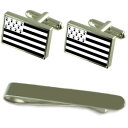 【送料無料】メンズアクセサリ— ブルターニュシルバーカフスボタンタイクリップボックスセットbrittany flag silver cufflink...