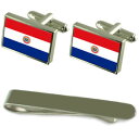 【送料無料】メンズアクセサリ—　パラグアイシルバーカフスボタンタイクリップセットparaguay flag silver cufflinks tie clip engraved gift set