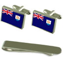 【送料無料】メンズアクセサリ— アンギラシルバーカフスボタンタイクリップボックスセットanguilla flag silver cufflinks ...