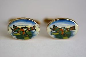 【送料無料】メンズアクセサリ—　ゴールドハンドペイントカフリンクス9ct gold hand painted spitfire cufflinks