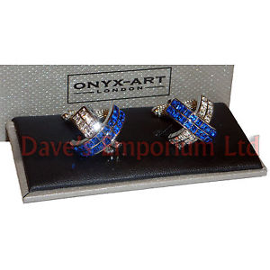 メンズアクセサリ—　スワロフスキーサファイアクロスカフスボタンクリアオニキスアートレディースswarovski sapphire clear crystals cross cufflinks onyx art gift boxed ladies