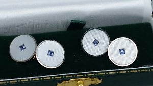 【送料無料】メンズアクセサリ—　アールデコサファイアパールカフリンクスゴールドq art deco sapphire set in mother of pearl cufflinks made in 18ct amp; 9ct gold