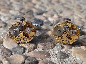 【送料無料】メンズアクセサリ—　ムーブメントカフスボタンwatch movement cufflinks steampunk gears machine industrial oval gold