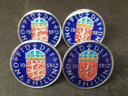 【送料無料】メンズアクセサリ—　イギリスイギリスシリングカフスボタンスコットランドライオンgreat british uk shilling coin cufflinks scottish or english lion 1953 to 1970