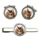 【送料無料】メンズアクセサリ— メインクーンタイクリップセットmaine coon cat round cufflink and tie clip ...