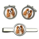 【送料無料】メンズアクセサリ- キャバリエキングチャールズスパニエルラウンドタイクリップセットcavalier king charles spaniel round cufflink and tie clip set