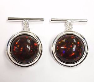 メンズアクセサリ—　ギルソンオパールカフスボタンソリッドシルバーメンズnovelty detailed red fire gilson opal cufflinks 925 solid silver mens gift