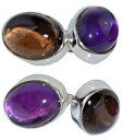 【送料無料】メンズアクセサリ- アメジストスターリングシルバースモーキークオーツカフリンクスチェーンamethyst and smoky quartz cufflinks in sterling silver, 925 chain 4 gem cufflink