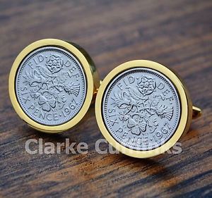 【送料無料】メンズアクセサリ— ゴールドカフスボタンコインメンズgold sixpence cufflinks 6d coin birthday anniversary present gift mens 50th 60th