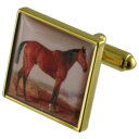 yzYANZT?@JtXNstallion race horse painting gold square cufflinks engraved box