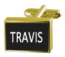 【送料無料】メンズアクセサリ— ボックスカフリンクストラengraved box goldtone cufflinks name travis(4)
