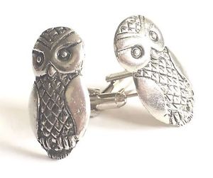 【送料無料】メンズアクセサリ—　フクロウハンドメイドピューターカフリンクスボックスwise owl hand made pewter cufflinks n37 gift boxed