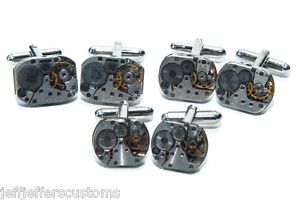【送料無料】メンズアクセサリ—　カフリンクセットカフスボタンウォッチgroomsmen watch movement cuff link gift set set of 3 steampunk wedding cufflinks