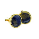 【送料無料】メンズアクセサリ— セットボックスカフスボタンhand set polished blue marble in gold plated ...