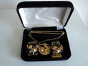 【送料無料】メンズアクセサリ— メンズビンテージカフスボタンタイピンセットmens vintage gold plated stag cufflin...