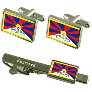 【送料無料】メンズアクセサリ—　チベットカフスボタンタイクリップマッチングボックスtibet flag cufflinks engraved tie clip matching box set