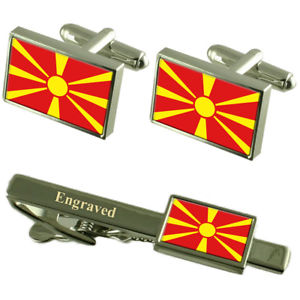 【送料無料】メンズアクセサリ—　マケドニアカフスボタンタイクリップマッチングボックスmacedonia flag cufflinks engraved tie clip matching box set