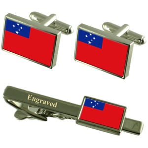 【送料無料】メンズアクセサリ—　サモアカフスボタンタイクリップマッチングボックスsamoa flag cufflinks engraved tie clip matching box set