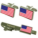 【送料無料】メンズアクセサリ—　アメリカカフスボタンタイクリップマッチングボックスamerica flag cufflinks engraved tie clip matching box set 1