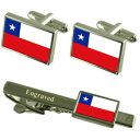 【送料無料】メンズアクセサリ—　チリカフスボタンタイクリップマッチングボックスchile flag cufflinks engraved tie clip matching box set