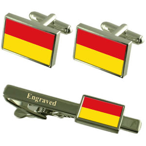 【送料無料】メンズアクセサリ—　パーダーボルンドイツフラグカフスリンクネクタイピンセットpaderborn city germany flag cufflinks engraved tie clip set