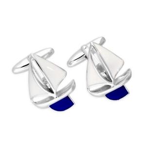 【送料無料】メンズアクセサリ— スターリングシルバーエナメルセーリングボートカフリンクス925 sterling silver enamel sailing boat cufflinks