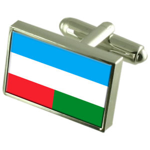 【送料無料】メンズアクセサリ—　エクアドルスターリングシルバーフラグカフスボタンボックスmachala city ecuador sterling silver flag cufflinks engraved box