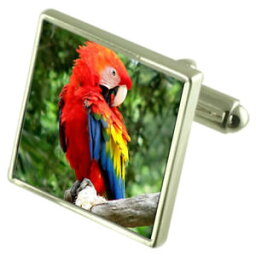 【送料無料】メンズアクセサリ—　コンゴウインコオウムスターリングシルバーカフリンクスオプションボックスオンscarlet macaw parrot sterling silver cufflinks optional engraved box