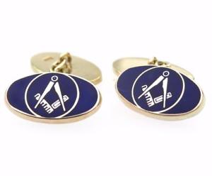 【送料無料】メンズアクセサリ—　ビンテージゴールドカフリンクスエナメルmasonic vintage 9ct gold ch..