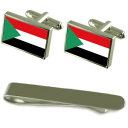 【送料無料】メンズアクセサリ- スーダンシルバーカフスボタンタイクリップセットthe sudan flag silver cufflinks tie clip engraved gift set