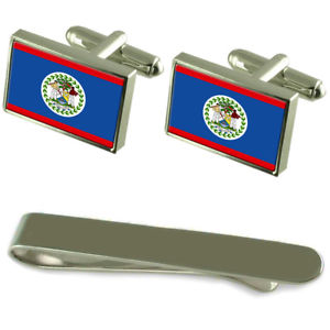 【送料無料】メンズアクセサリ—　ベリーズシルバーカフスボタンタイクリップセットbelize flag silver cufflinks tie clip engraved gift set