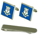 【送料無料】メンズアクセサリ— コネチカットシルバーカフスボタンタイクリップセットconnecticut flag silver cufflinks...