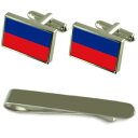 【送料無料】メンズアクセサリ— ハイチシルバーカフスボタンタイクリップセットhaiti flag silver cufflinks tie clip...