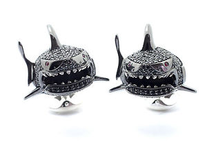 【送料無料】メンズアクセサリ—　ディーキンフランシスシルバーエナメルカフスボタンルビーdeakin and francis silver amp; enamel shark cufflinks ruby eyes pave set