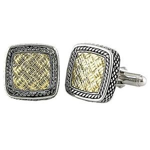 【送料無料】メンズアクセサリ—　カンデラkイエローゴールドシルバースクエアカフスボタンandrea cande..